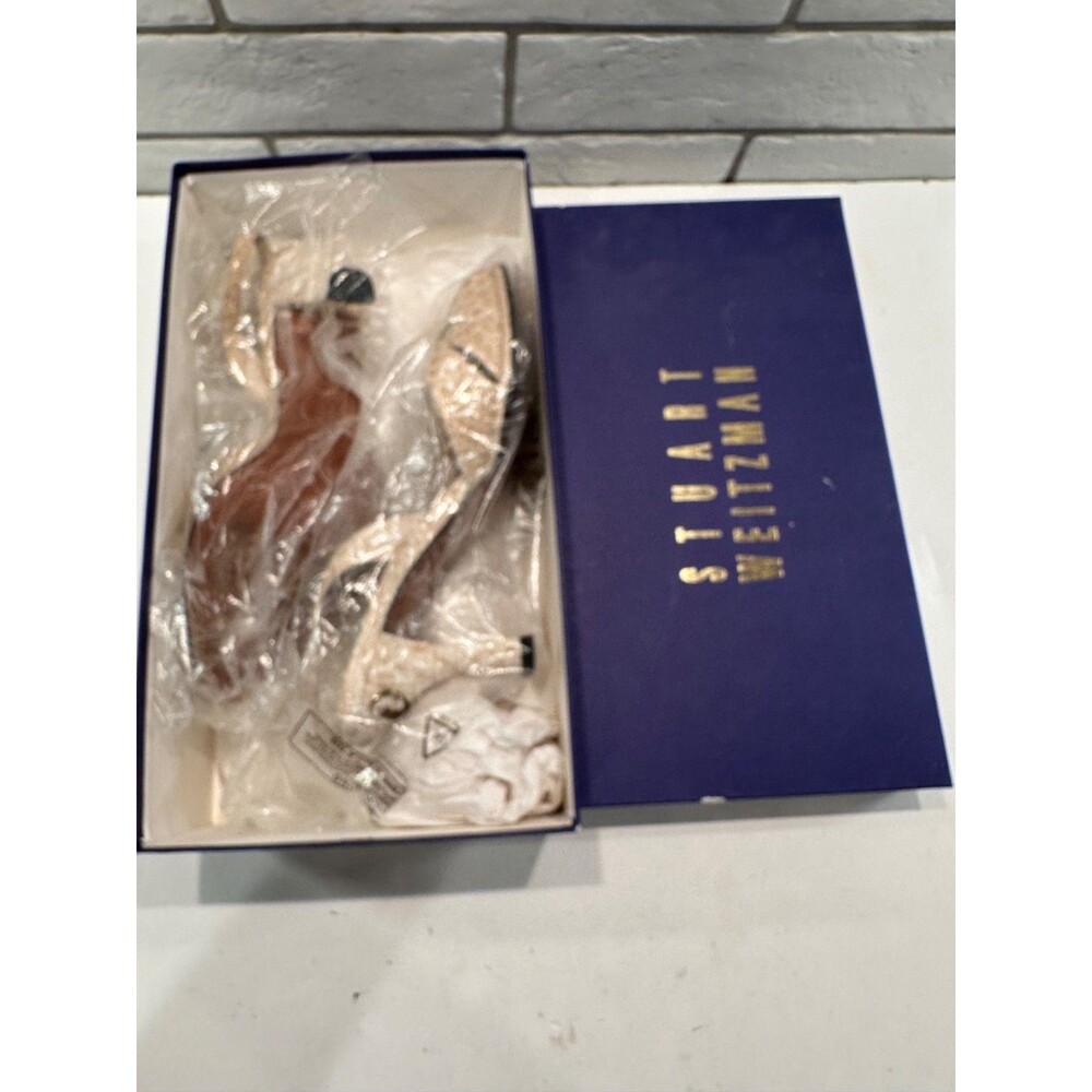 Stuart Weitzman Women's Snakeskin Print Peep Toe Slingback Heels Beige Size 6 M‎ - Picture 2 of 10